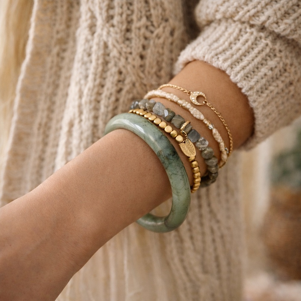 Natural Burmese Jade Bangle Bracelet – Soft Celadon Green, Translucent Stone - Picture 8 of 10